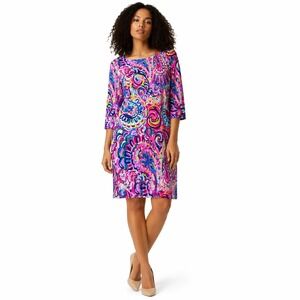 Lilly Pulitzer Multicolor Swirl Knit Dress 3/4 Sleeve Tropical Resort M